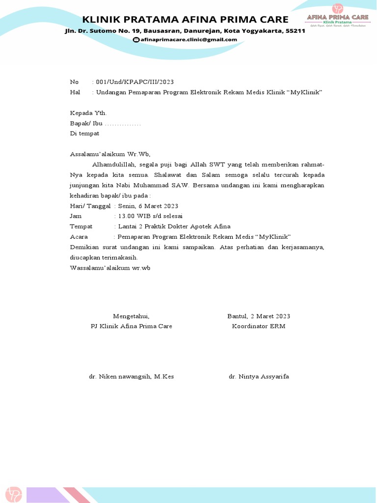 Surat Undangan Rapat | PDF