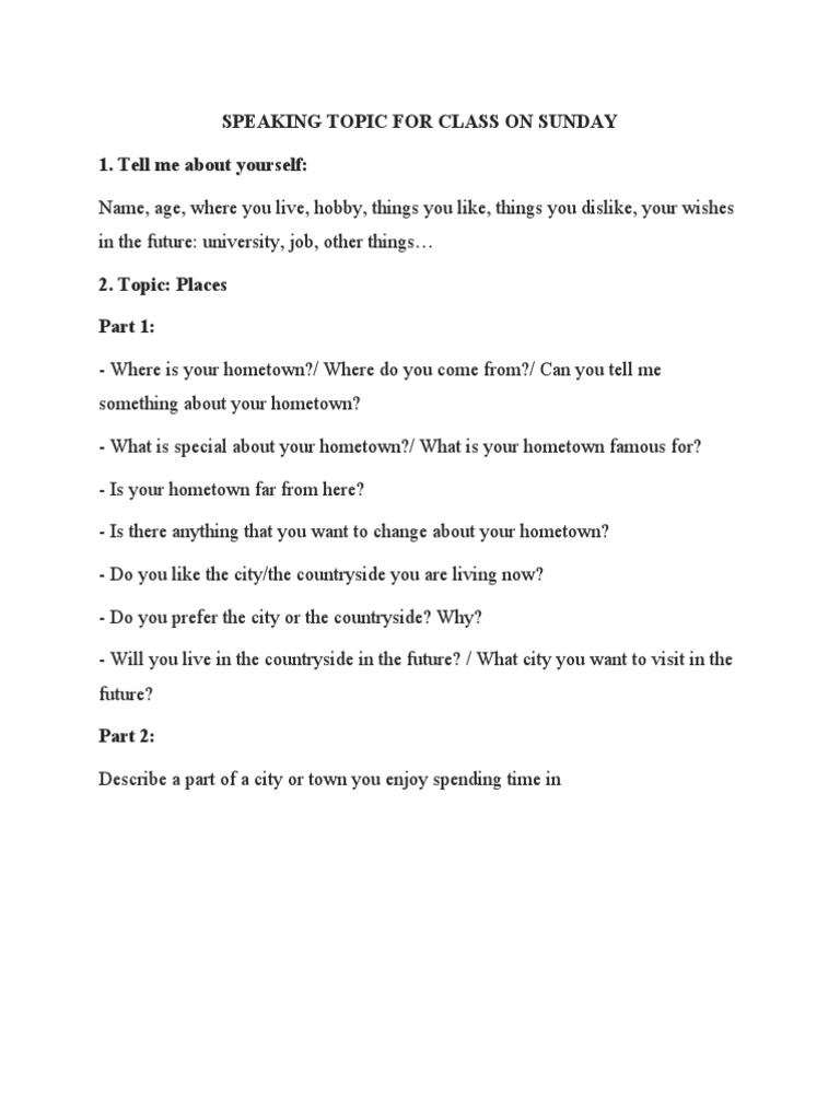 Sunday Class Speaking Topics Guide | PDF
