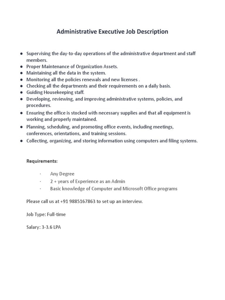 Administrative Executive Job Description PDF