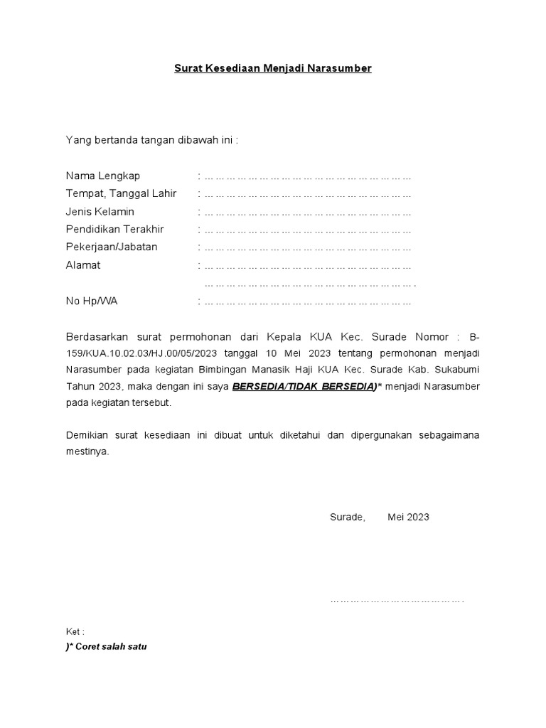 Surat Kesediaan Menjadi Narasumber Pdf