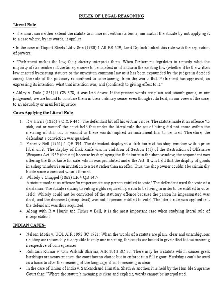 Rules of Legal Reasoning PDF Statutory Interpretation Plain