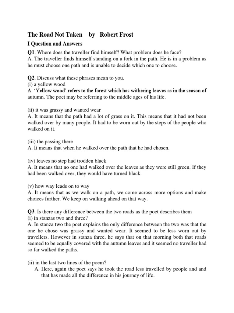 The Road Not Taken Q&a | PDF | Poetry