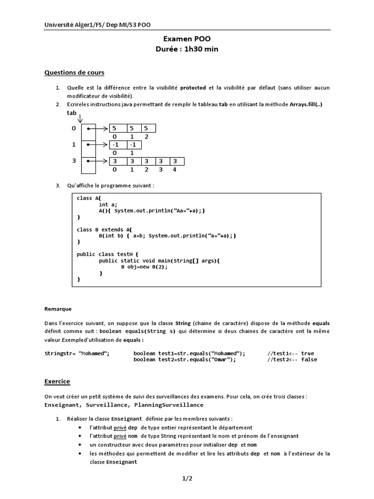 Examen POO Université Alger1 S3 | PDF | Constructeur (programmation ...