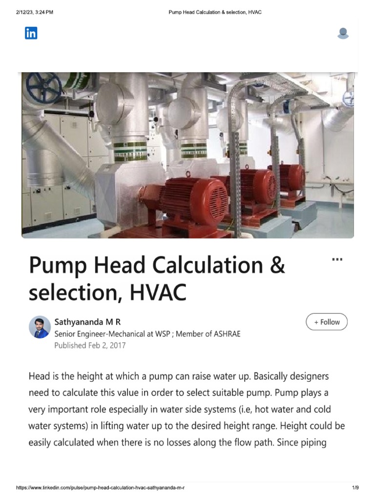 Pump Head Calculation & selection, HVAC PDF