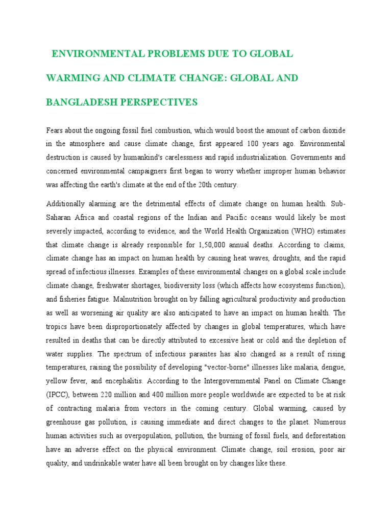 Environmental Problems Due To Global Warming and Climate Change Global ...