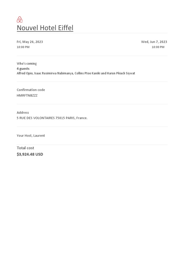 Airbnb Reservation Confirmation: Paris | PDF | Sports & Recreation