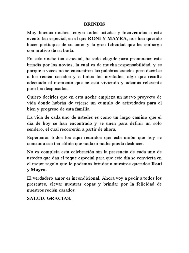 Brindis por Roni y Mayra en su boda | PDF