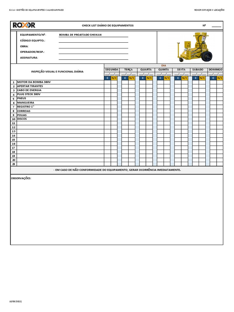 Check List de Equipamentos Diários | PDF