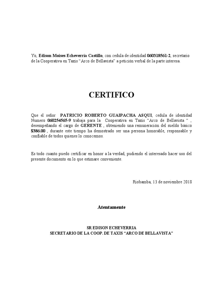 Certificado de Pertenecer A La Cooperativa | PDF