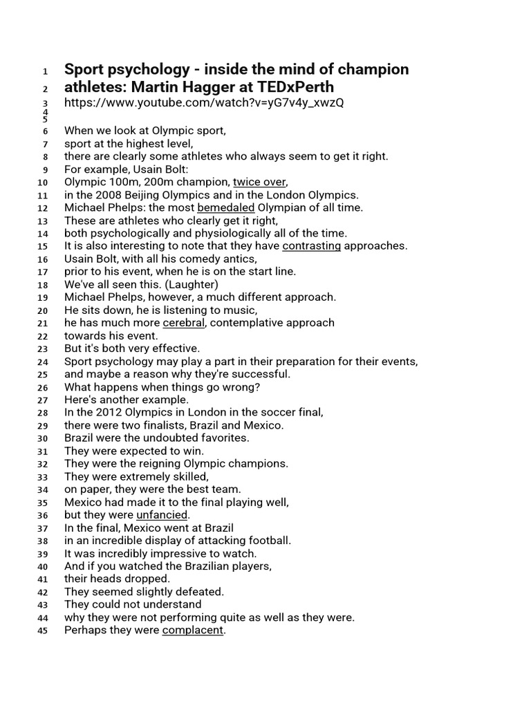 Sport Psychology - Inside The Mind of Champion 2 Athletes - TRANSCRIPT ...