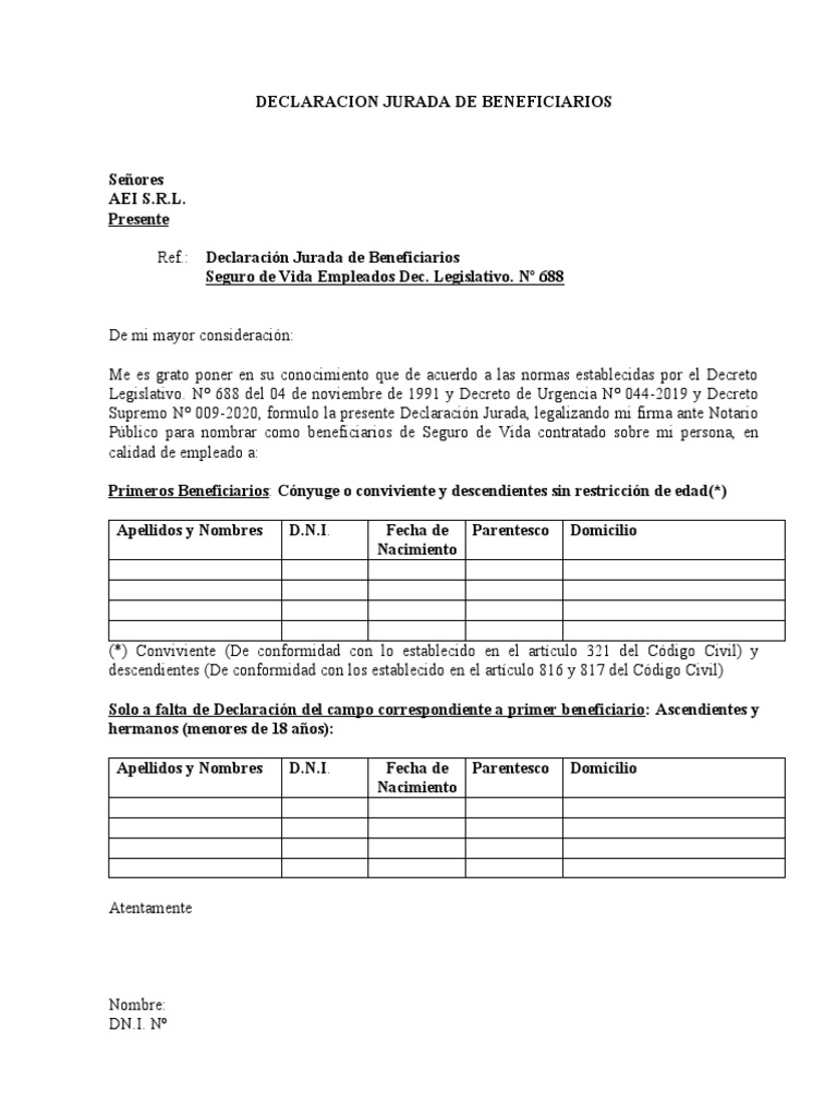 Buscar Formulario De Declaracion De Beneficiarios