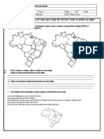 Prova de História sobre as regiões do Brasil