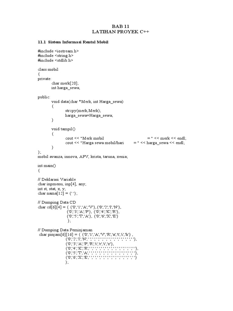 Sistem Informasi Rental Mobil C++ | PDF | Bisnis | Komputer