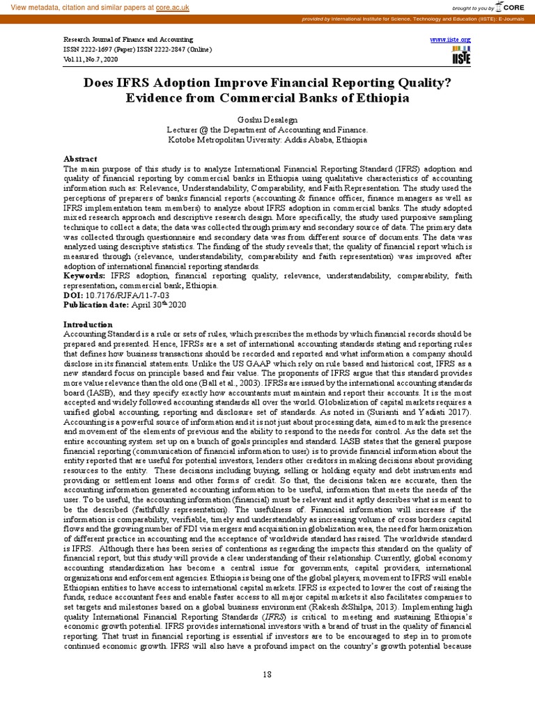 IFRS Impact on Ethiopian Banks | PDF | International Financial ...