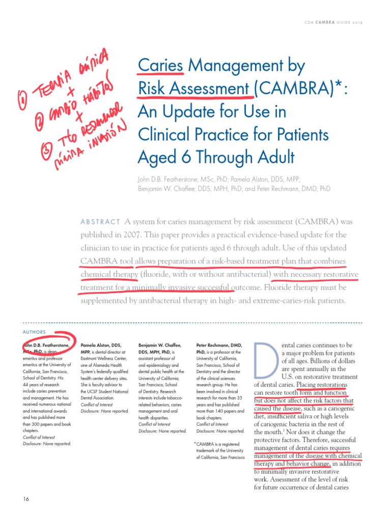 CAMBRA Guidelines for Caries Management | PDF | Dentistry | Medicine