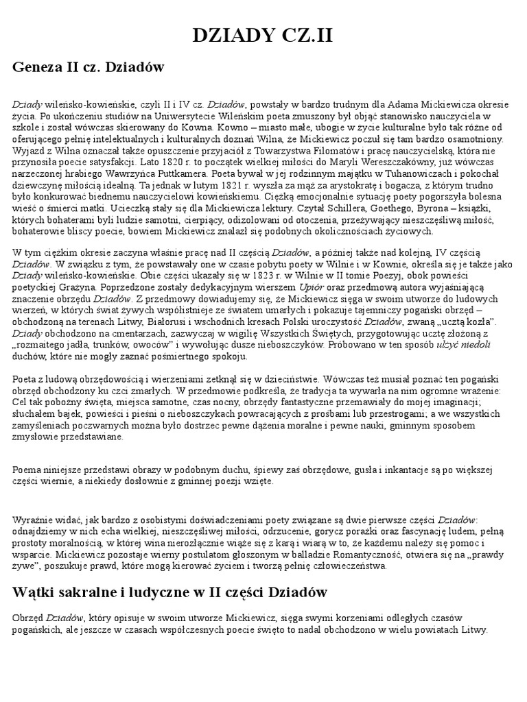 Dziady Cz 2 Test I Odpowiedzi Dziady CZ - Ii PDF | PDF