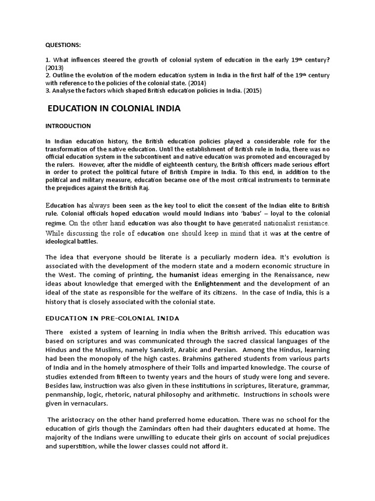 Education Under British Colonial Rule | PDF | British Raj | Orientalism