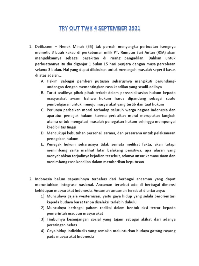 Try Out TWK 4 September 2021 PDF Politik Sejarah