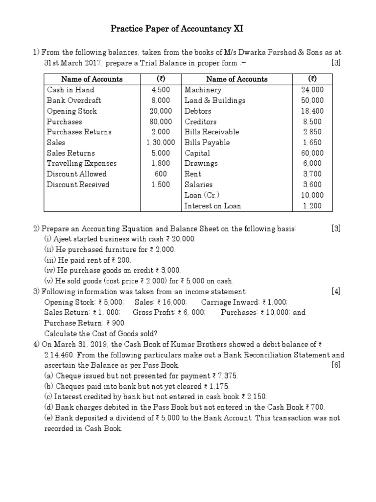 Accountancy Practice Paper XI | PDF | Cheque | Debits And Credits