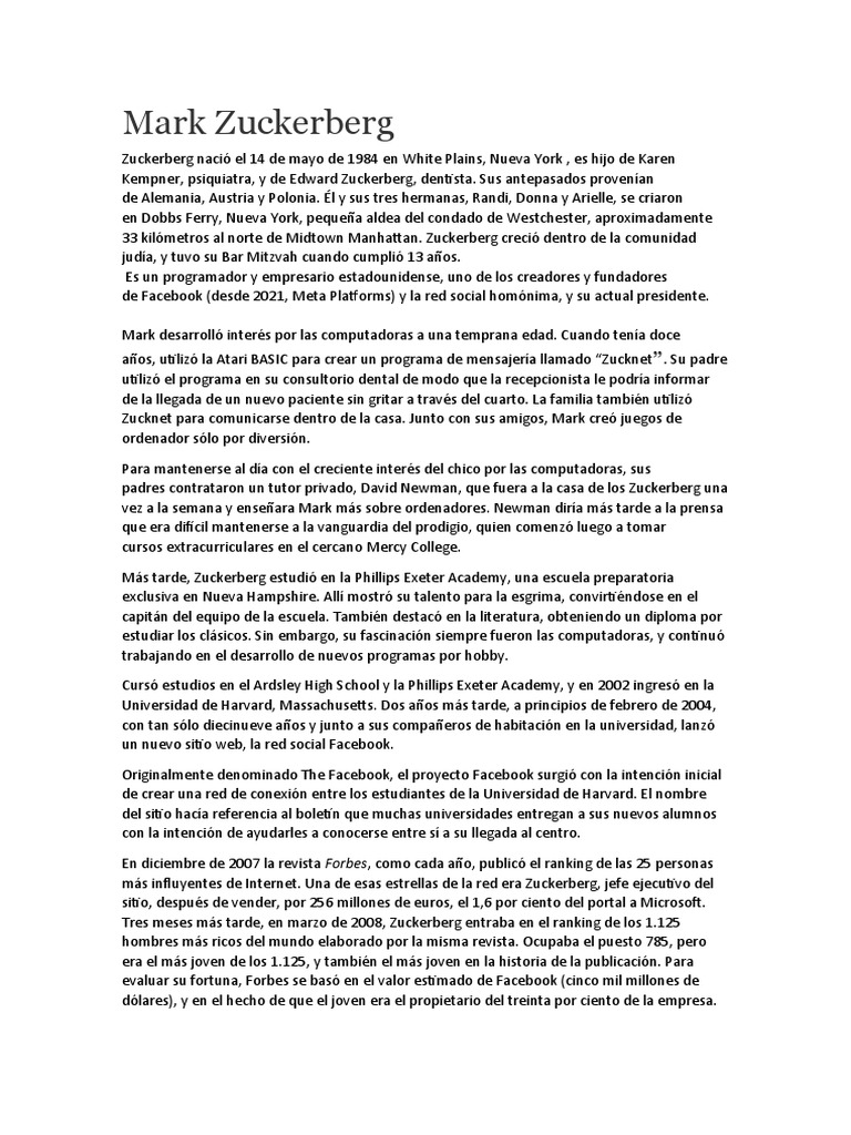 Mark Zuckerberg Pdf Mark Zuckerberg Facebook