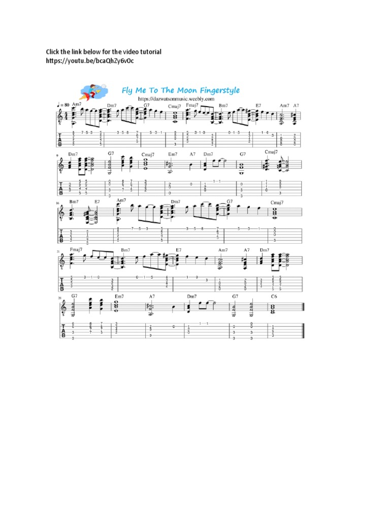 Frank Sinatra Fly Me To The Moon Fingerstyle Guitar Tab PDF PDF