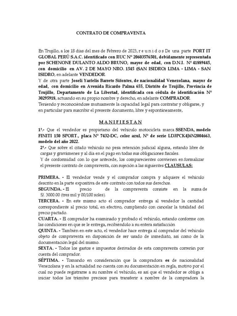 Compraventa de Moto Entre Particulares | PDF