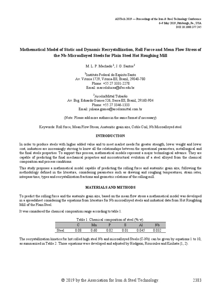 Mathematical Model of Static and Dynamic Recrystallization, Roll Force and Mean Flow Stress of