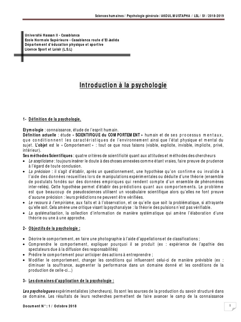 Introduction à la psychologie générale | PDF | Béhaviorisme | Psychologie