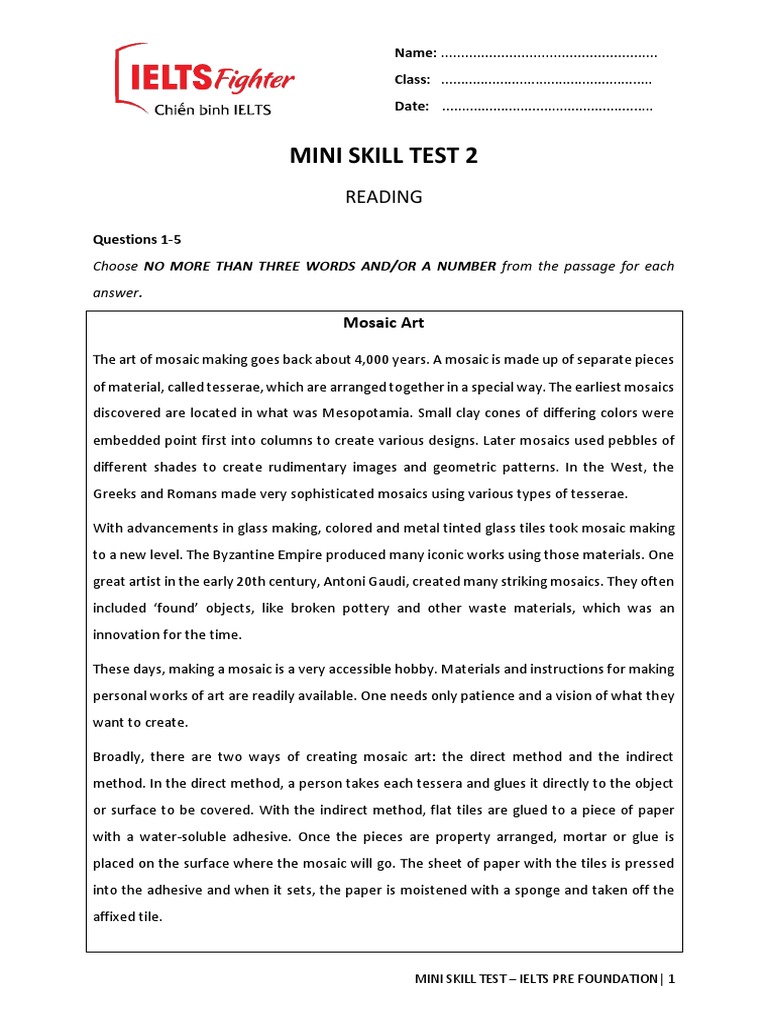 Mini Skill Test 2 Pdf Pdf Mosaic Adhesive