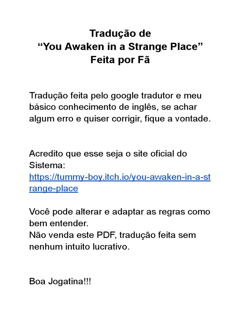 Você Acorda em Um Lugar Estranho, PDF, Traduções