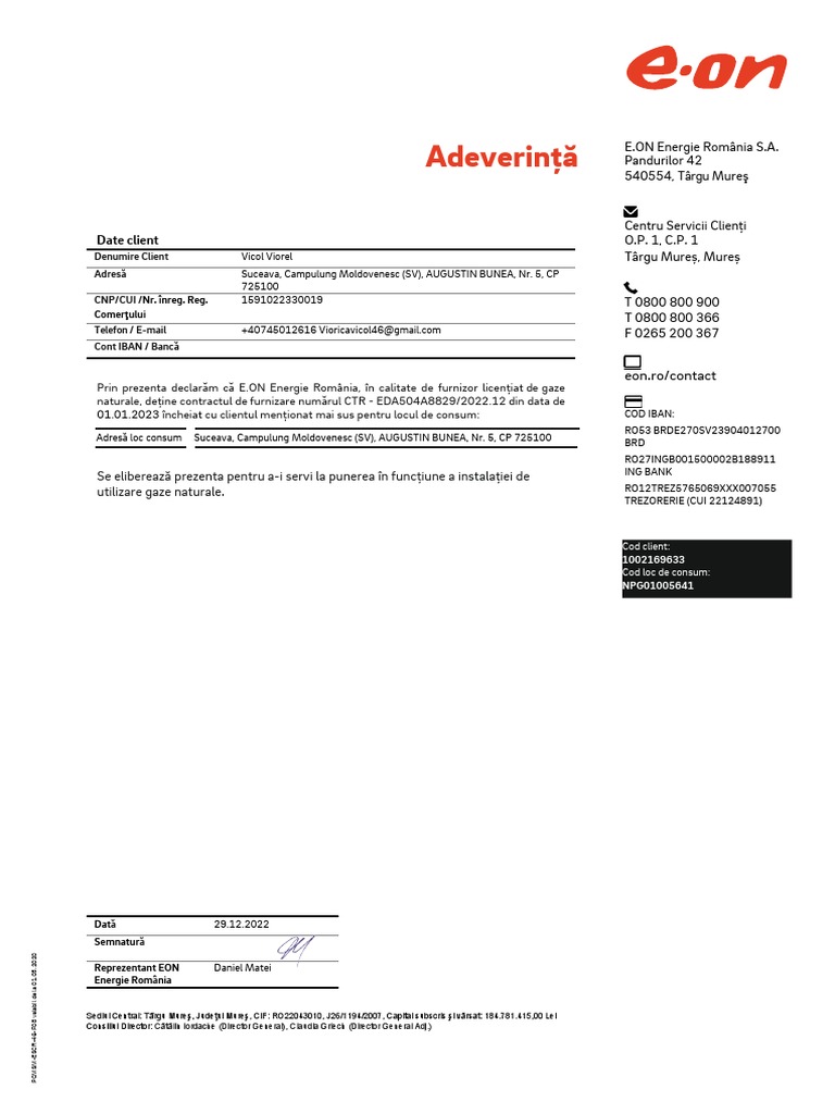 Adeverinta CD GN Loc de Consum Nou - Viorel Vicol - 1. Loc de Consum ...