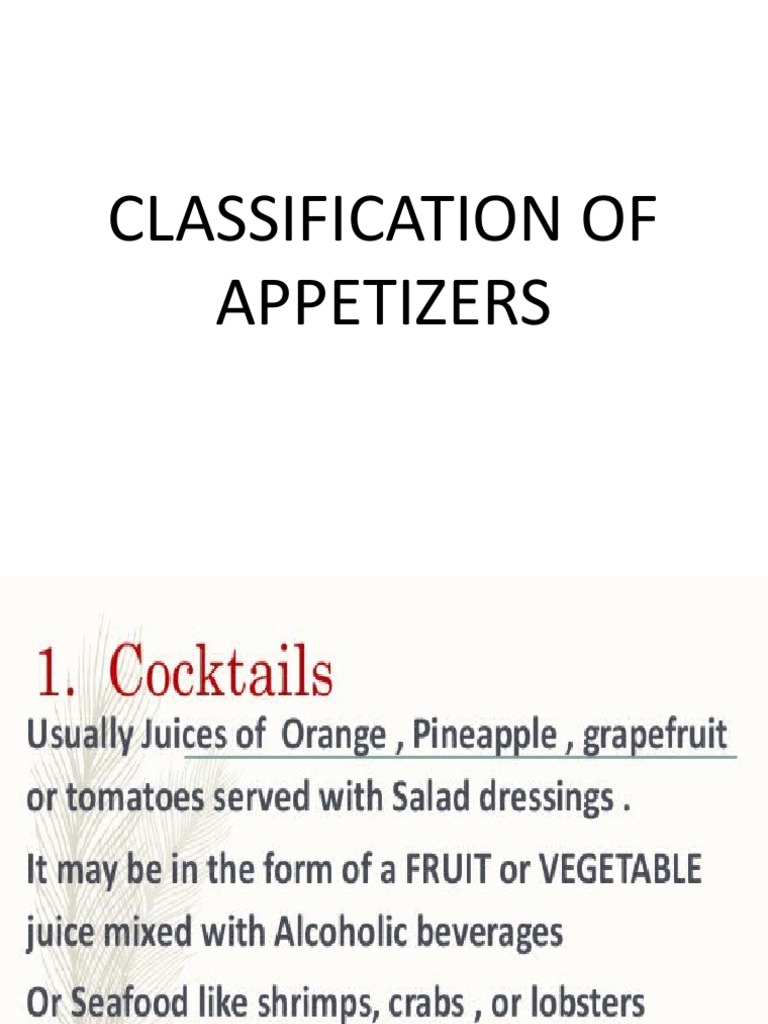 Classification Of Appetizers With Meaning