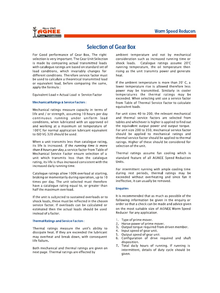 Worm Gear Box | PDF