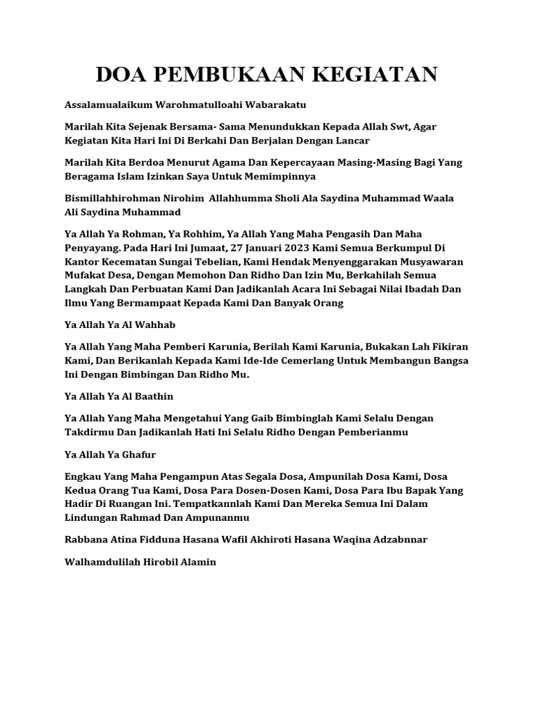 Doa Pembukaan Kegiatan Resmi | PDF