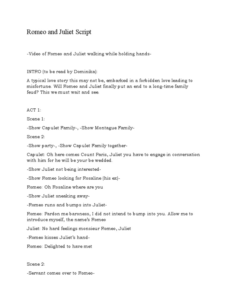 Romeo and Juliet Play Script Summary | PDF | Characters In Romeo And ...