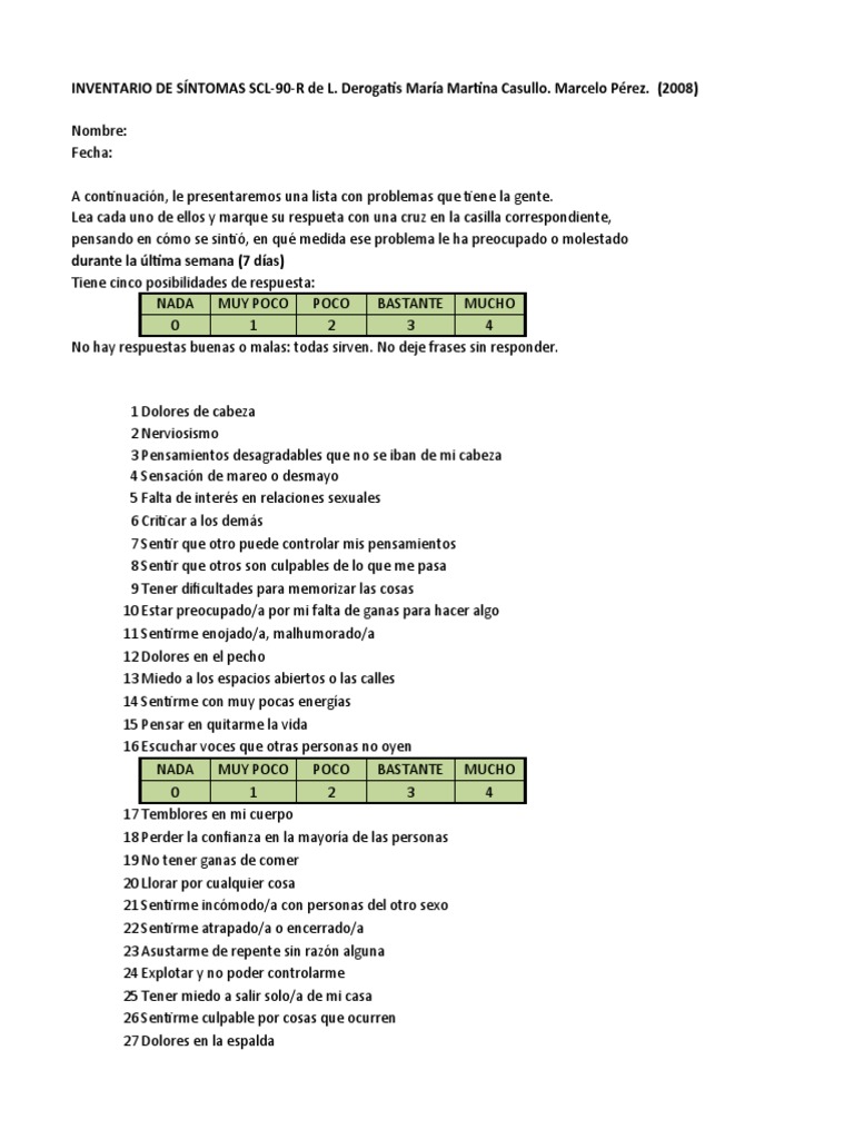 Escala SCL-90-R | PDF | Salud mental | Causas de la muerte
