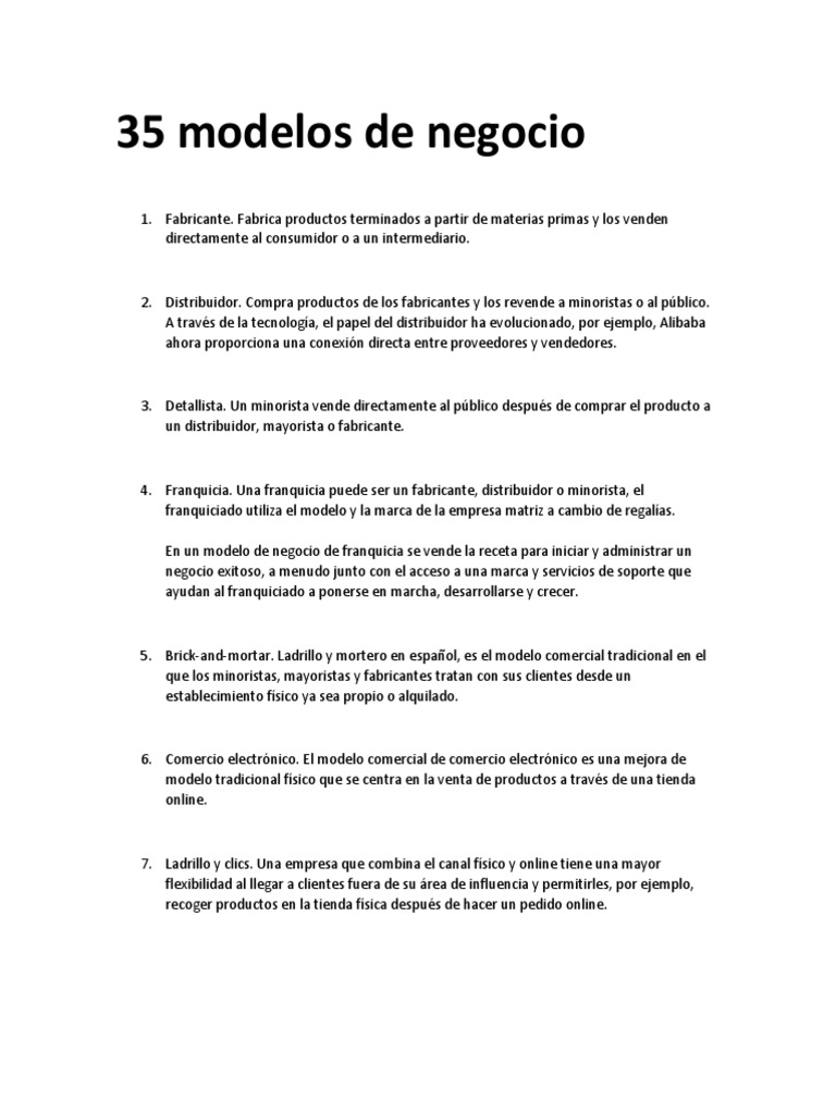 35 Modelos de Negocio | PDF | Al por menor | Comercio electrónico