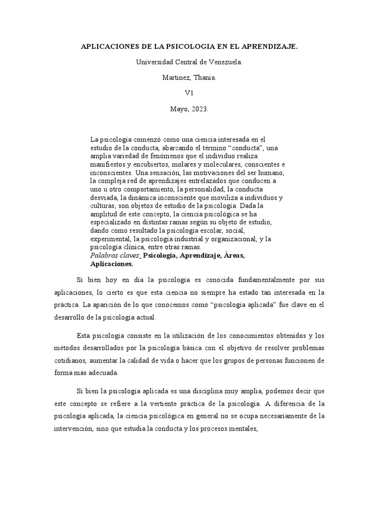 Aplicaciones de La Psicologia en El Aprendizaje | PDF | Sicología ...