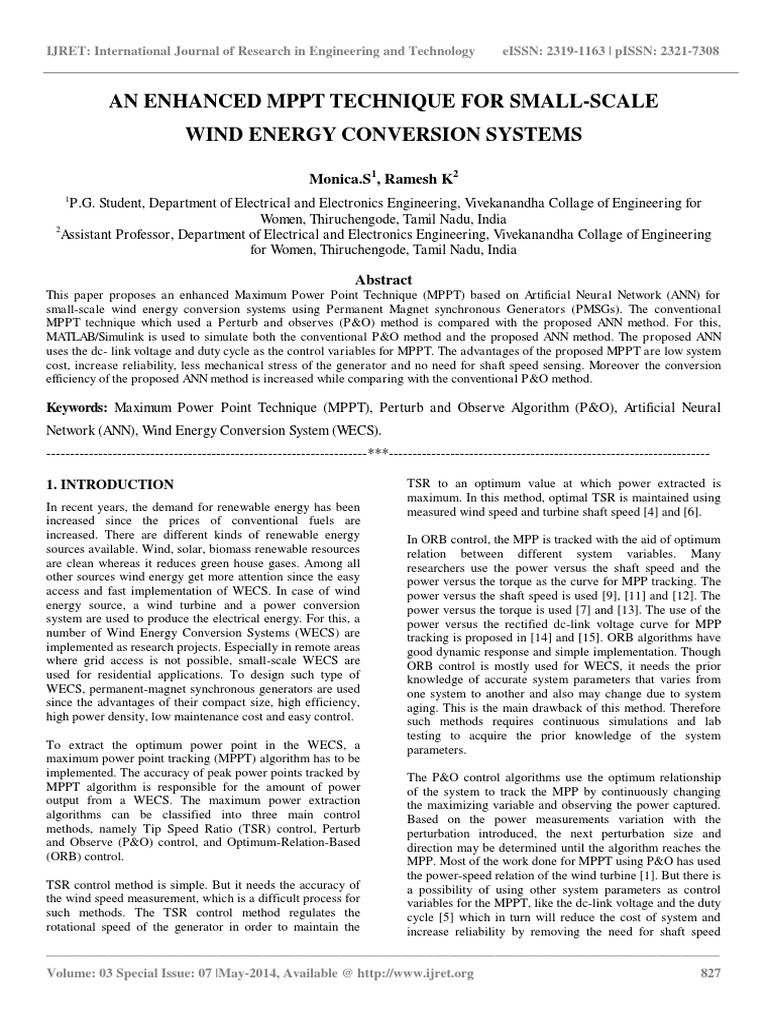 Enhanced MPPT for Wind Energy Systems | PDF | Electric Generator ...