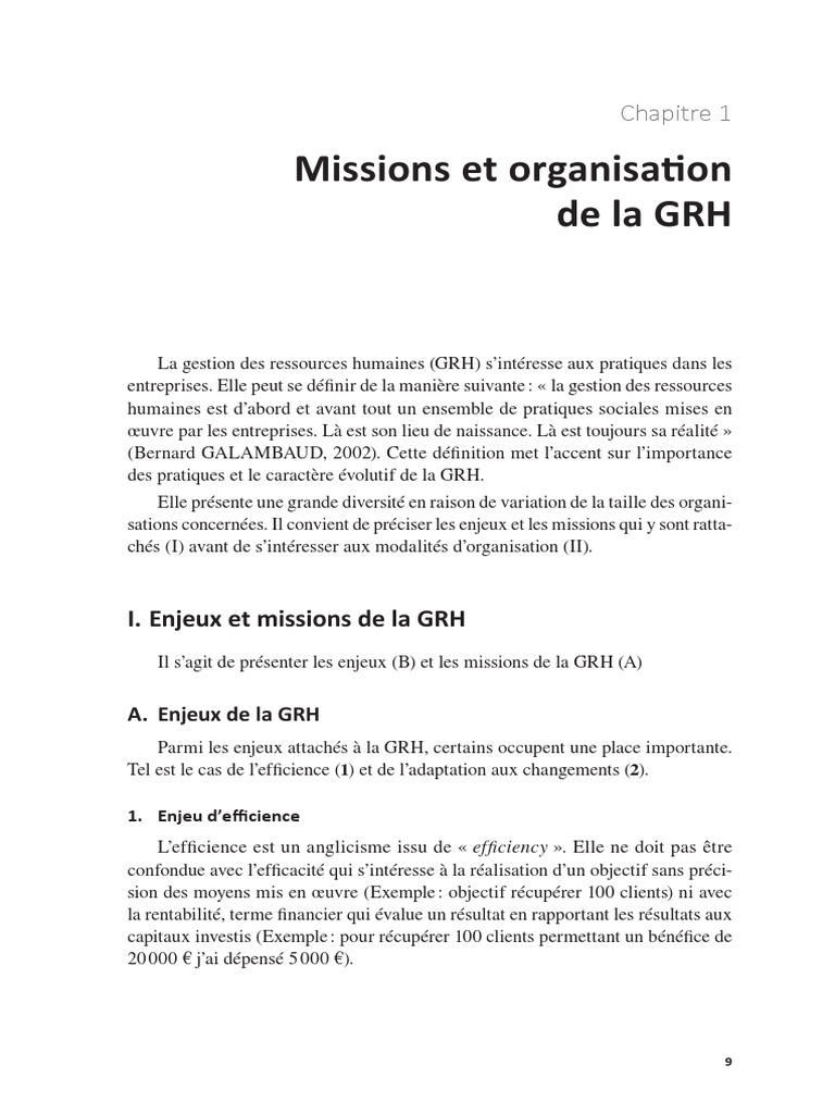 Enjeux et missions de la GRH | PDF | Gestion des ressources humaines ...