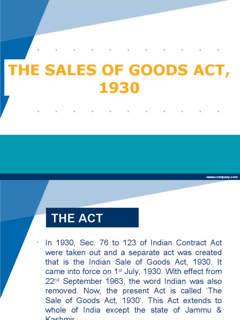 Sales of Goods Act, 1930 PDF Goods Sales