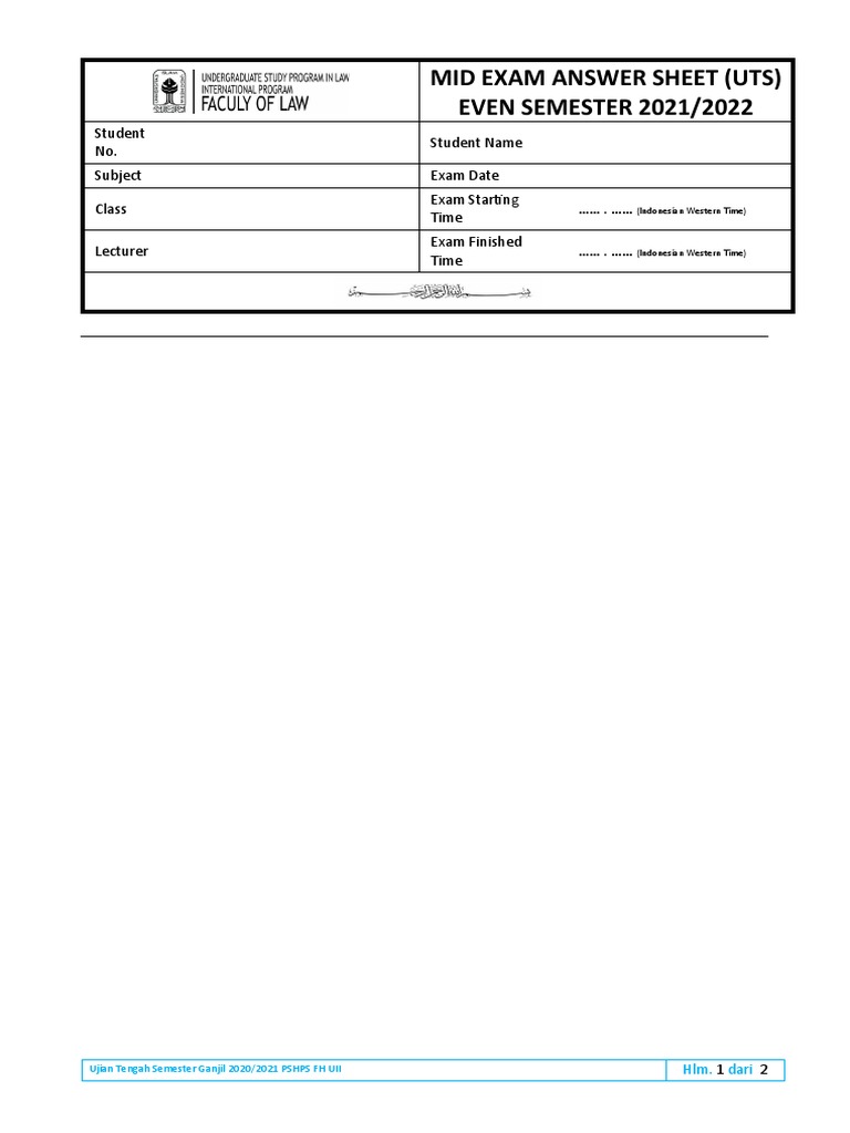 Lession-Class (Template of MID Exam UTS) | PDF
