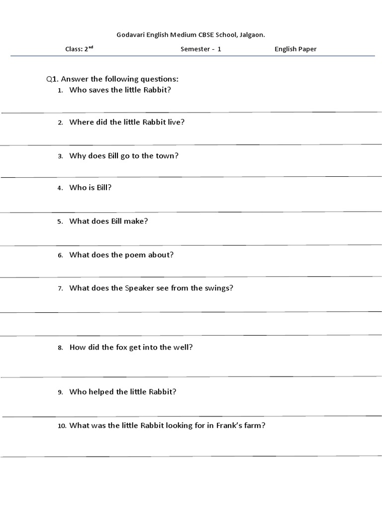 Class 2 English Exam Paper | PDF | Linguistics