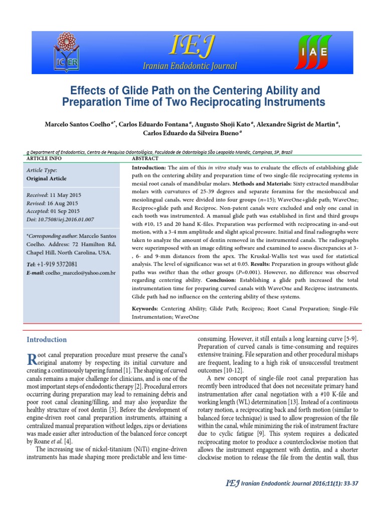 Effects of Glide Path On The Centering Ability and Preparation Time of