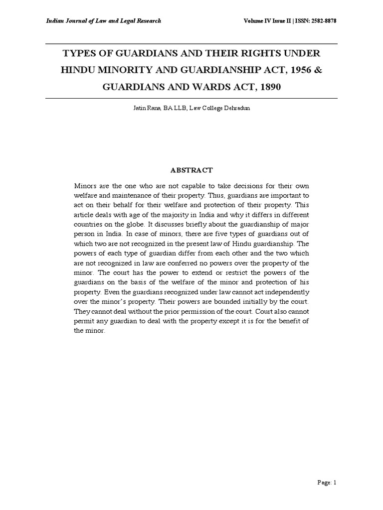 Types of Guardians and Their Rights Under Hindu Minority and