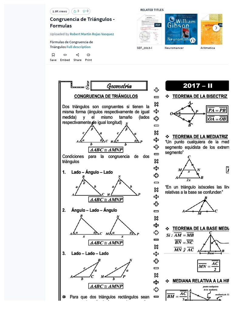 PDF Congruencia de Triangulos Formulas - Compress | PDF | Triángulo ...