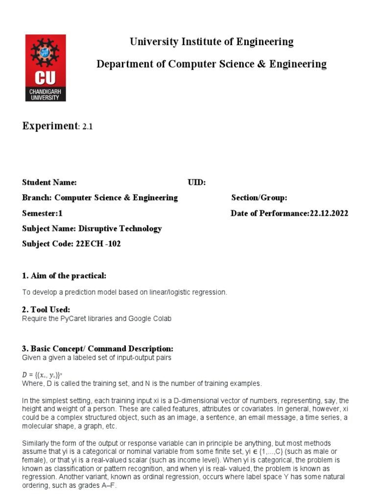 DTEXP5 | PDF | Dependent And Independent Variables | Machine Learning