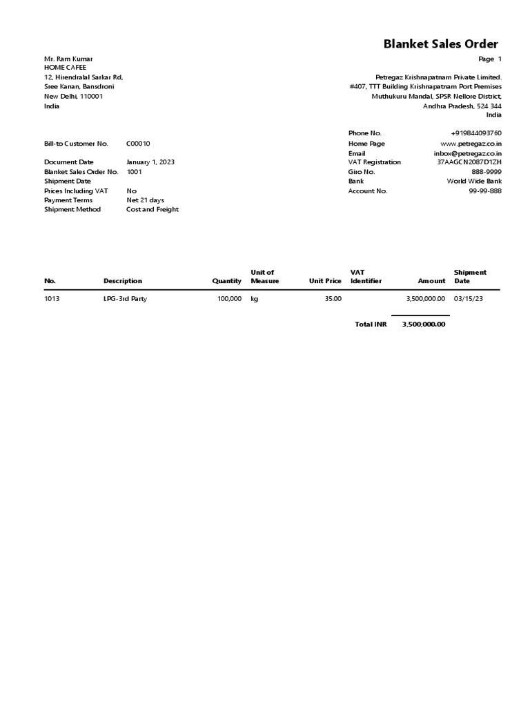 Blanket Sales Order PDF Financial Economics Market (Economics)