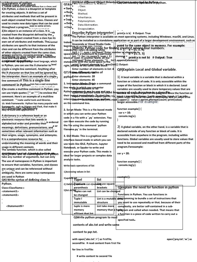 Python notes pdf