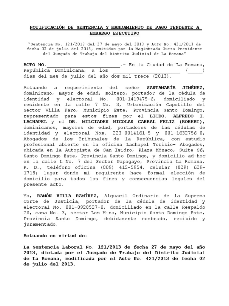 Notificacion Sentencia y Mandamiento de Pago | PDF | República ...